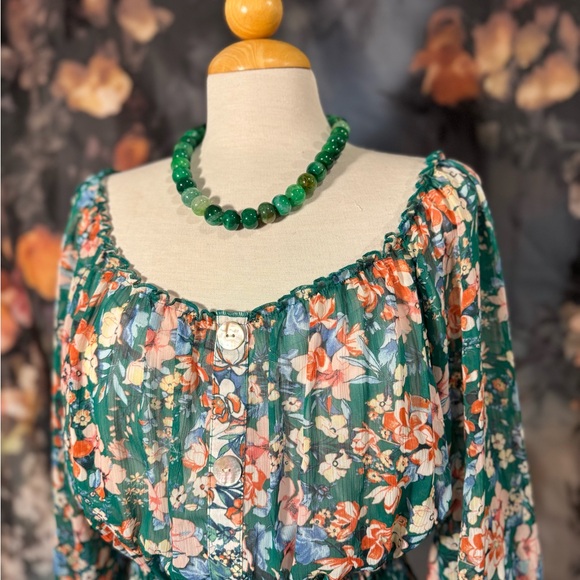 fig and flower Sheer Floral Tiered Maxi Dress in Green, White, & Orange - Picture 3 of 12